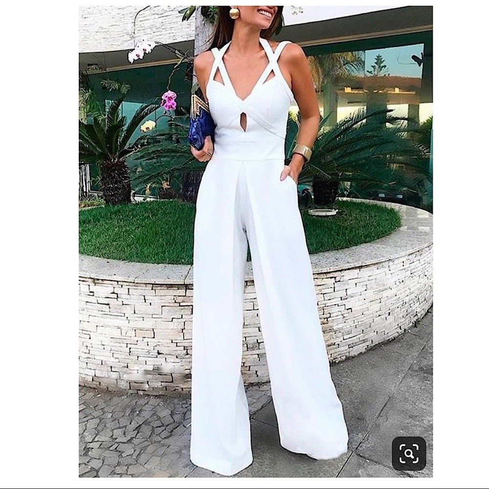 Cutout crisscross bandage wide leg jumpsuit